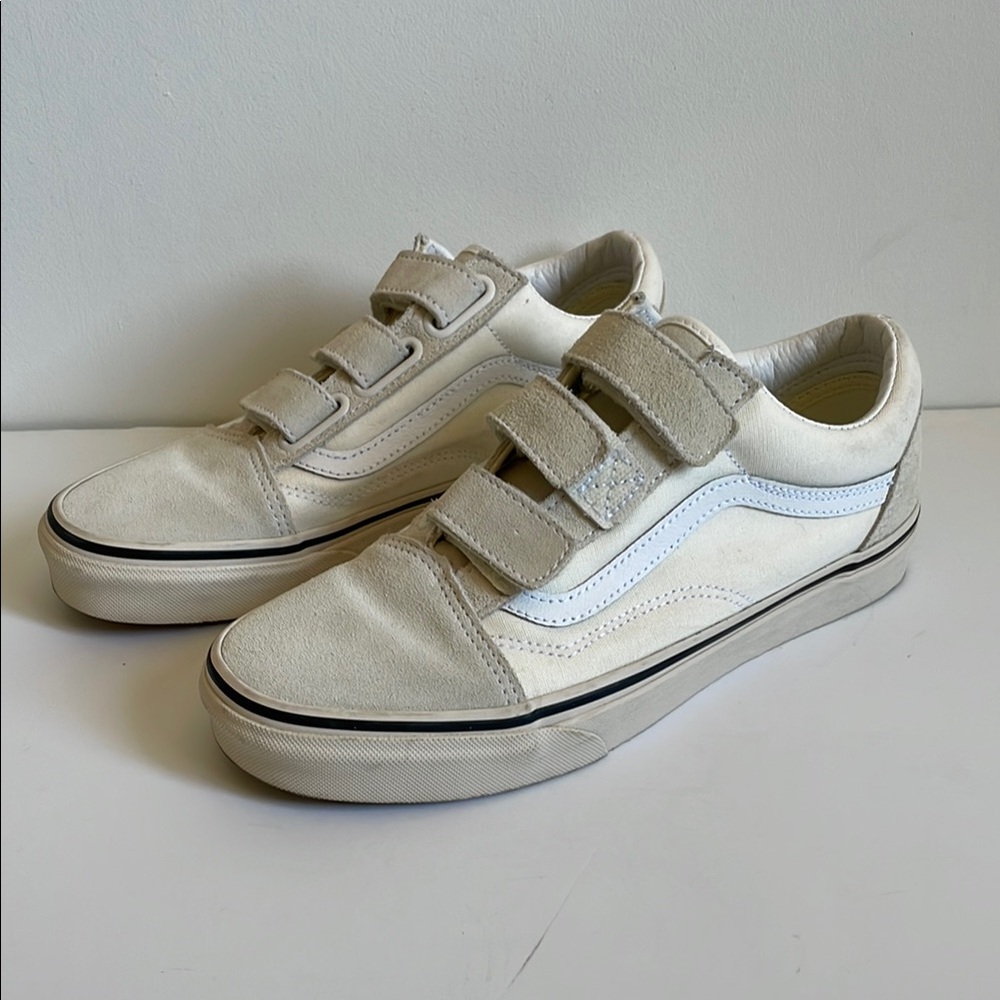 Vans Suede and Canvas White Velcro Sneakers Low-Top